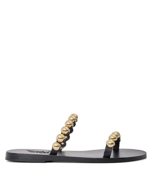 Ancient Greek Sandals Black Lambri Flat Sandals