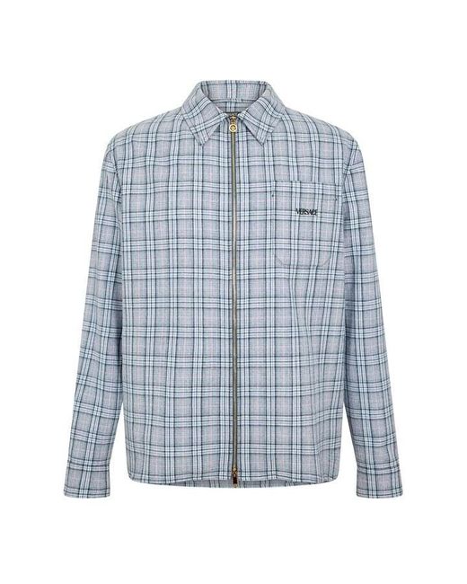Versace Blue Long Sleeve Patterned Shirt for men