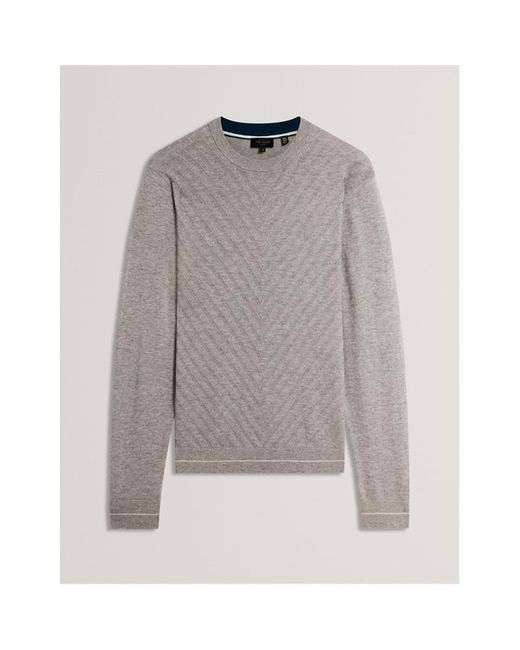 Ted Baker Gray Long Sleeve Stitch Crew Neck Jumper for men