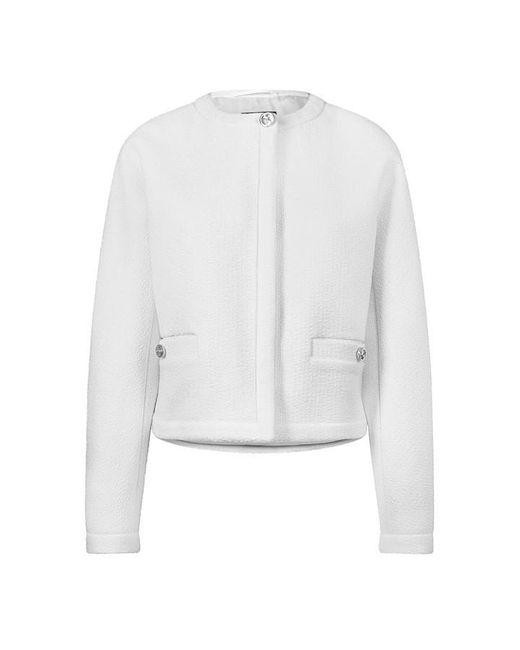Gucci White Wool Bouclv Collarless Long Sleeve Overcoat