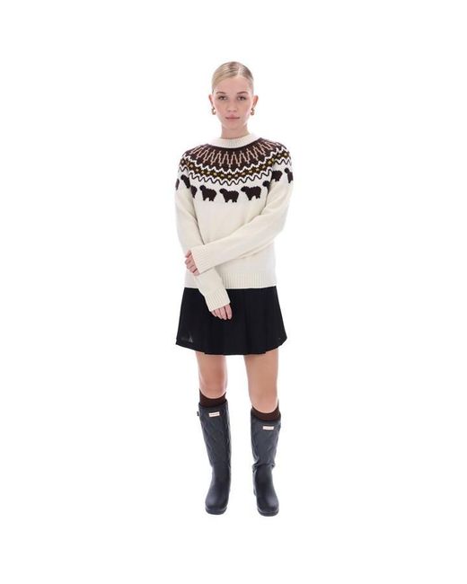 Hunter White Fairisle Crew Neck Jumper
