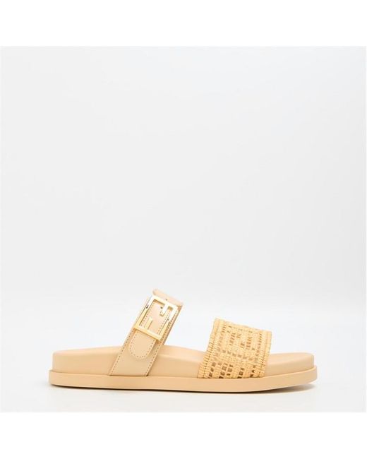Fendi Natural Raffia Double Strap Flat Sandals