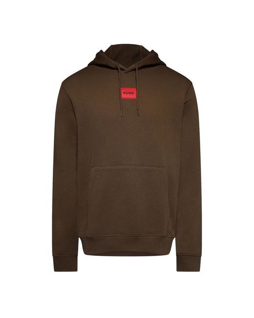 HUGO Brown Daratschi Cotton Terry Hoodie With Logo Label for men