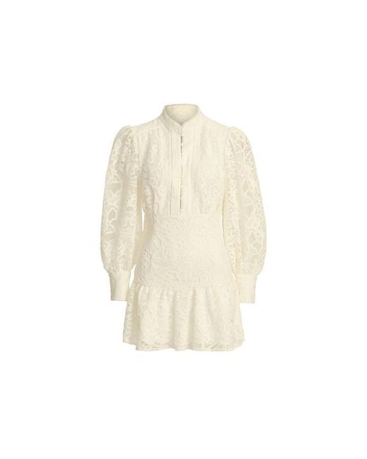 Bardot Natural Remy Lace Long Sleeve Mandarin Collar Mini Dress