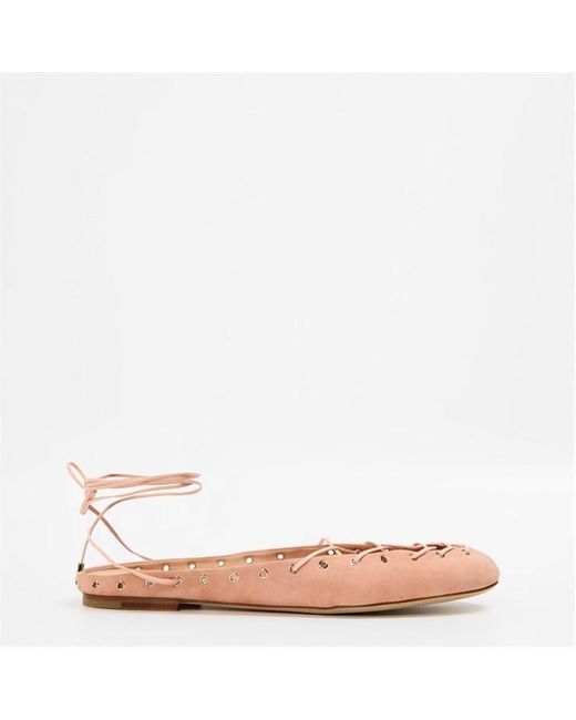 Chloé Pink Ghillie Ankle Lacing Flat Ballet Pumps