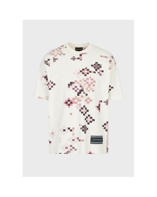 Emporio Armani White Emporio Printed Tee for men