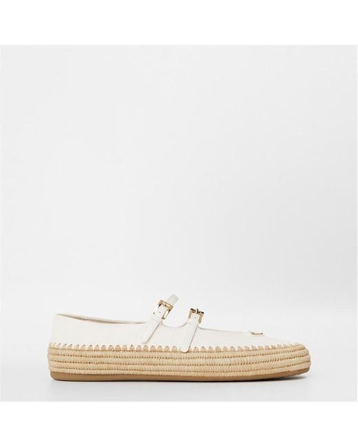 Prada Natural Nappa Leather And Raffia Ballerinas