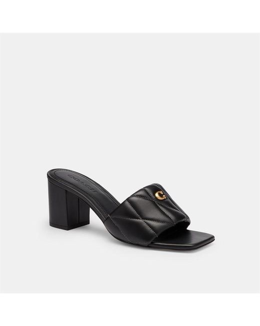 COACH Black Holly Block Heel Sandal With Quilting