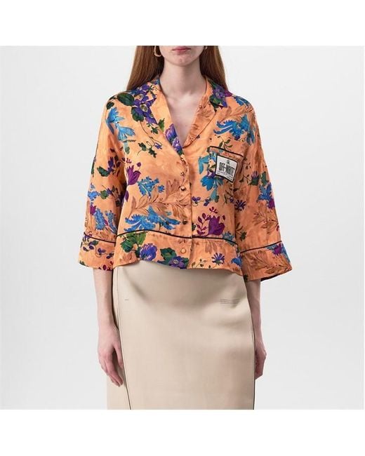 Off-White c/o Virgil Abloh Orange Satin Pyjama Crop Shirt