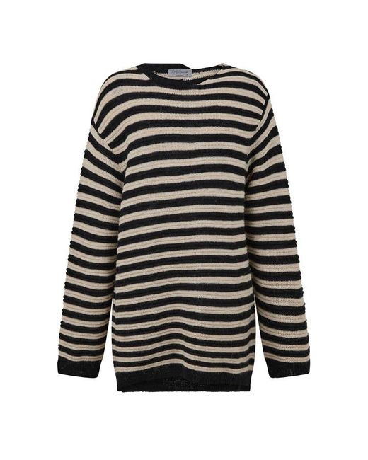 Yohji Yamamoto Black Striped Asymmetric Neck Jumper for men