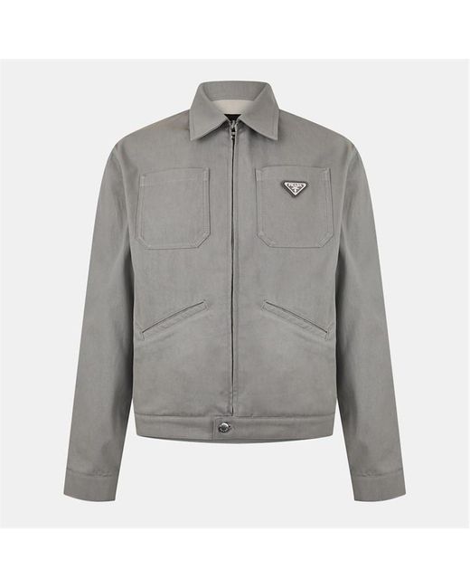 Prada Gray Raw Denim Cotton Long Sleeve Zip Denim Jacket for men