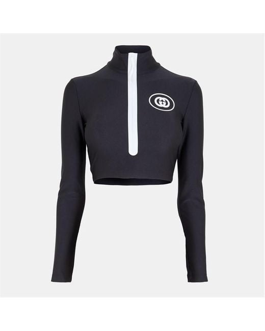 Gucci Blue Long Sleeve Cropped Crop Top