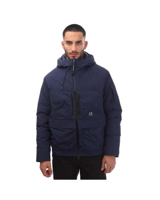 C P Company Blue Hooded Down Jacket for men