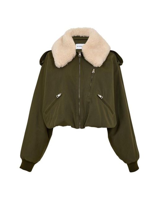 Givenchy Green Giv Shearling Bomber Jacket