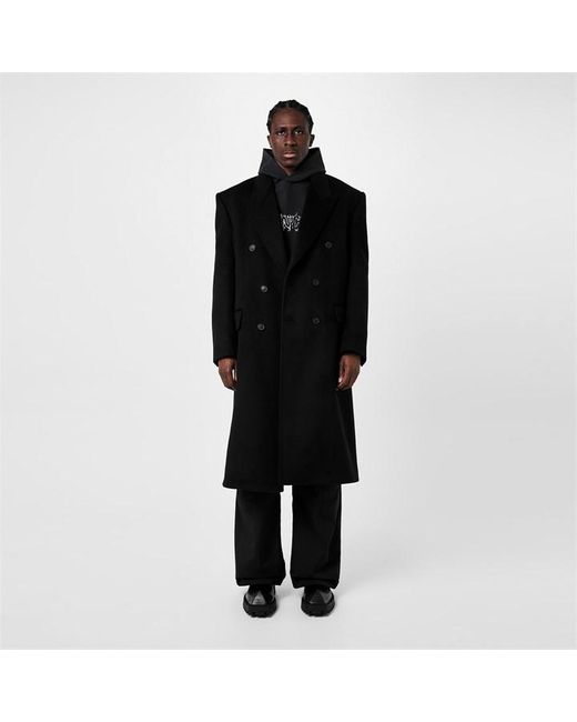 Balenciaga Black Double Breasted Cotton Overcoat for men