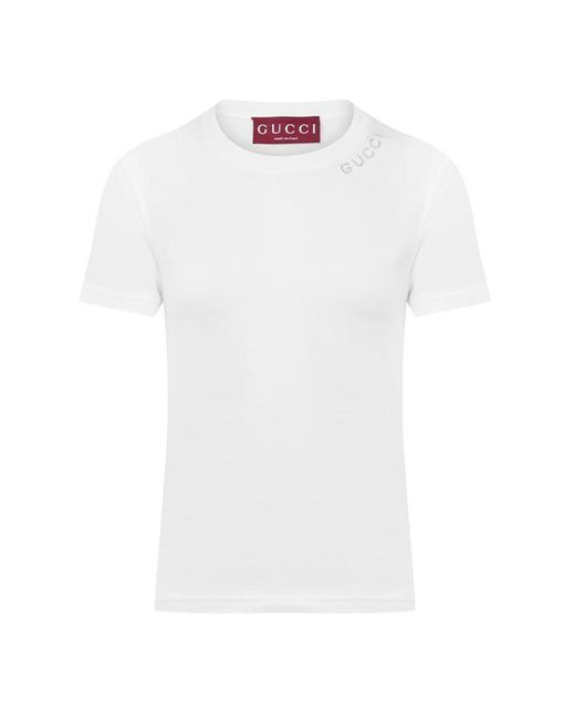 Gucci White Crystal Logo T-shirt