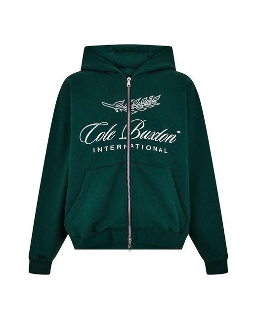 Cole Buxton Green Logo Cotton International Zipped Hoodie for men