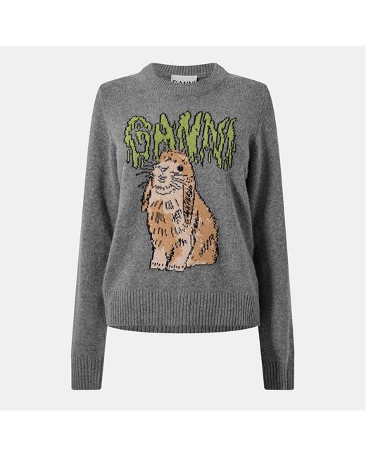 Ganni Gray Bunny Crew Sweatshirt