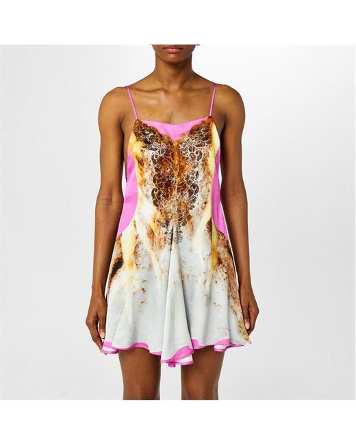 Y. Project White Lace Print Satin Slip Dress