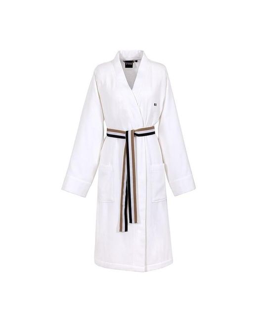 HUGO White Kimono-Style Cotton Bathrobe