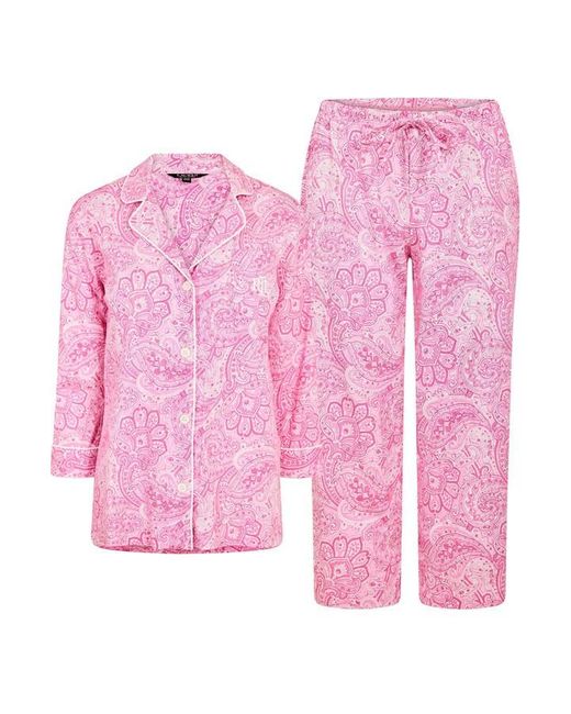 Ralph Lauren Pink 3/4 Sleeve Notch Collar Long Pyjama Set