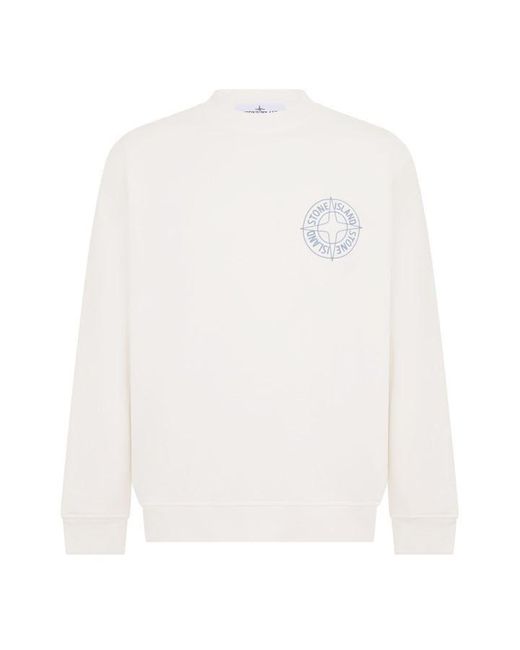 Stone Island White Compass Crew Sweatshirt for men