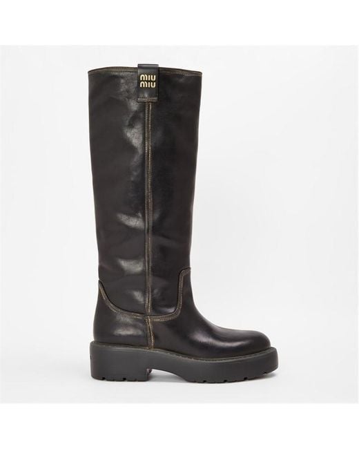 Miu Miu Black Suede Knee-High Boots