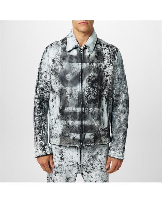 DIESEL Gray L-Pylon-A Cracked-Finish Leather Jacket for men