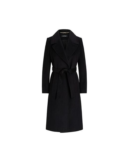 Ralph Lauren Black Belted Wool-Blend Wrap Coat