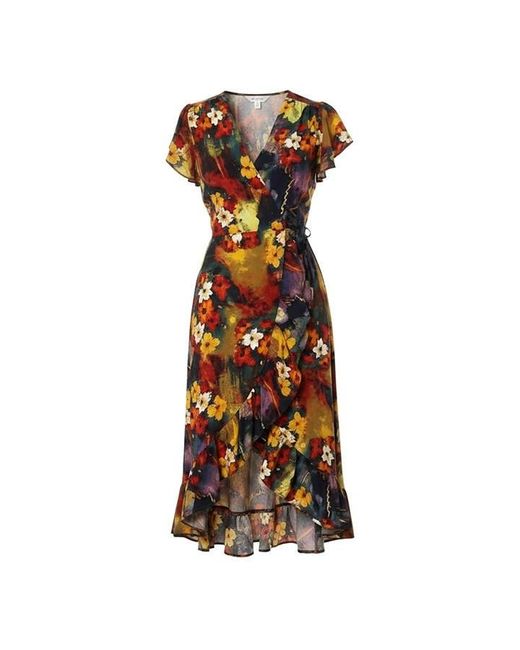 AX Paris Multicolor Floral Print Frill Hem Wrap Midi Dress