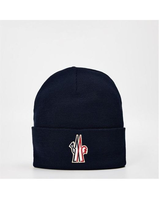 Moncler Blue Logo Ribbed Knit Cuffed Beanie for men