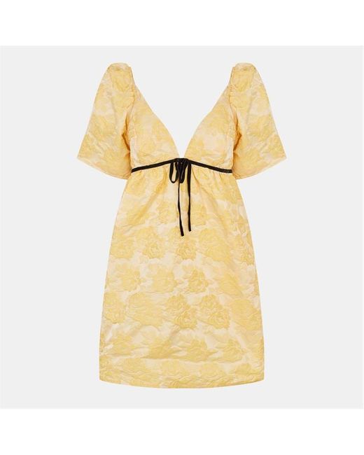 Ganni Yellow Jacquard Mini Dress