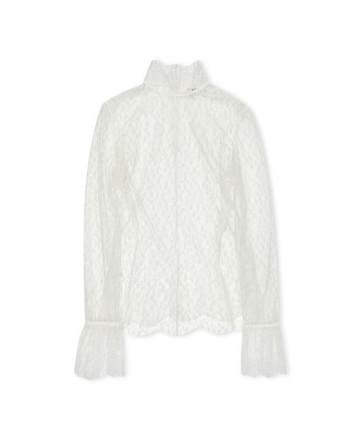 Chloé White Sheer Floral Lace Blouse