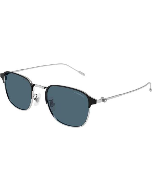 Montblanc Blue Metal And Acetate Full Rim Round Sunglasses for men