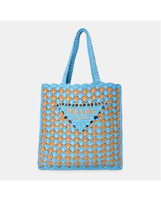 Prada Blue Crochet Tote Bag