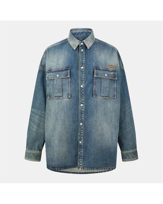Balmain Blue Long Sleeve Denim Shirt for men