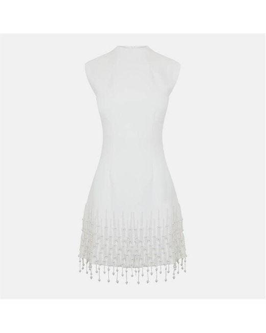 Odd Muse White Pearl Drop Sleeveless Dress