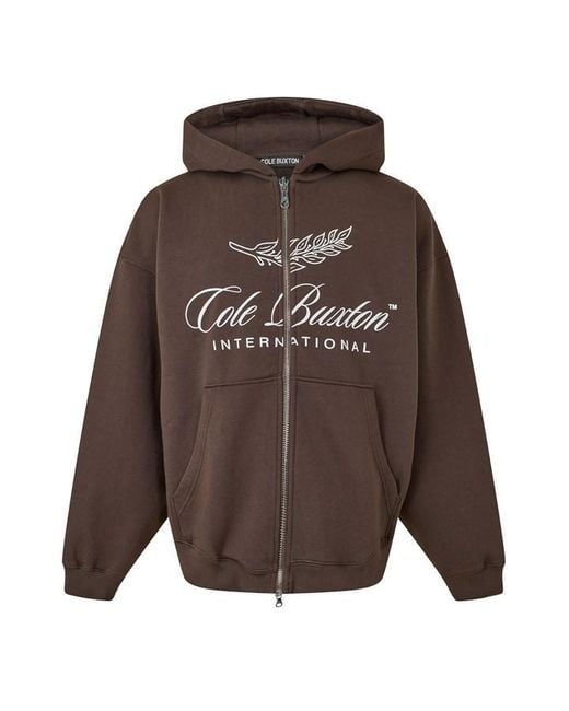 Cole Buxton Brown Logo Cotton International Zipped Hoodie for men