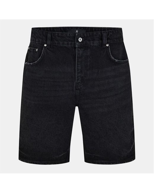 Represent Black Mid Rise Knee Length 5 Pocket Cotton Denim Shorts for men