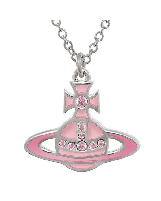 Vivienne Westwood Pink Crystal Embellished Orb Pendant Necklace