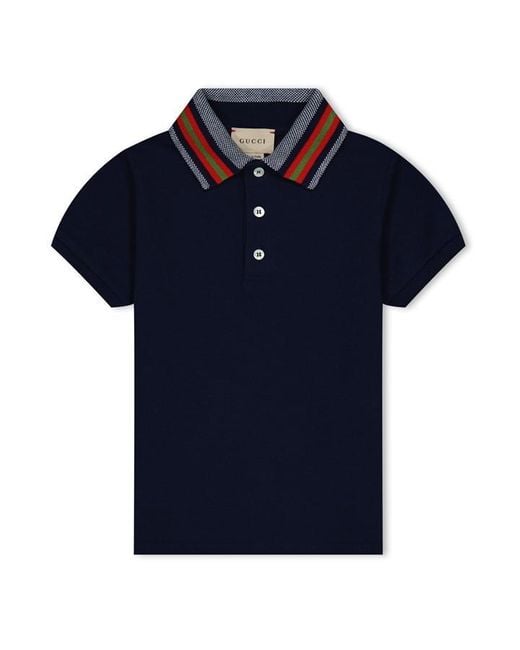 Gucci Blue Cotton Polo Top With Web Boys for men