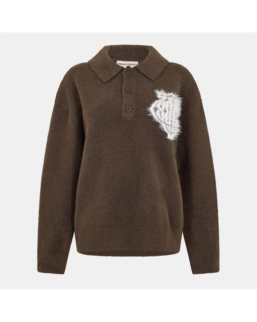 the-couture-club-fluffy-knitted-long-sleeve-polo-shirt-in-brown-lyst-uk