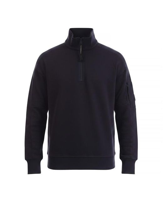 C P Company Blue Diagonal Raised Fleece Half-Zip Sweatshirt for men