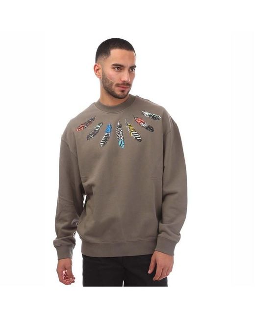 Marcelo Burlon Brown Collar Feathers Comfort Crewneck Sweatshirt for men