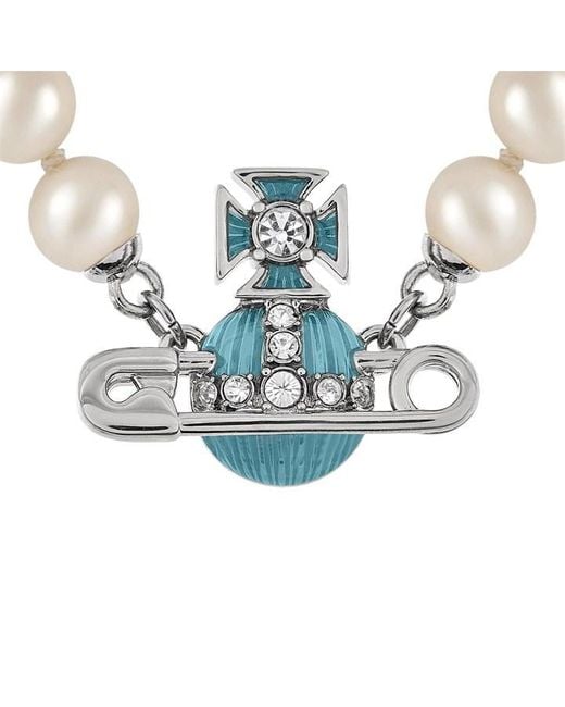 Vivienne Westwood Blue Kitty Pearl Necklace