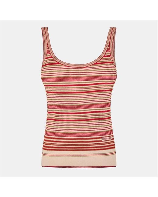 Fendi Red Striped Knitted Crew Neck Jumper