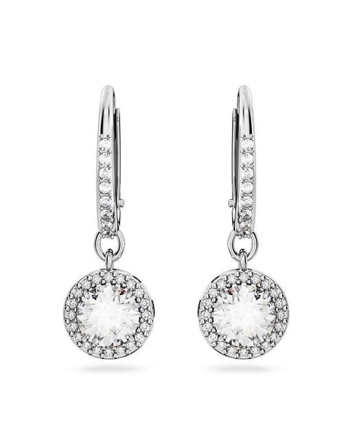Swarovski Metallic Una Angelic Drop Earrings Round Cut Rhodium Plated