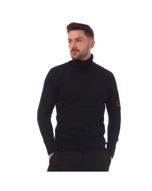 C P Company Black Lambswool Roll Neck Sweater for men