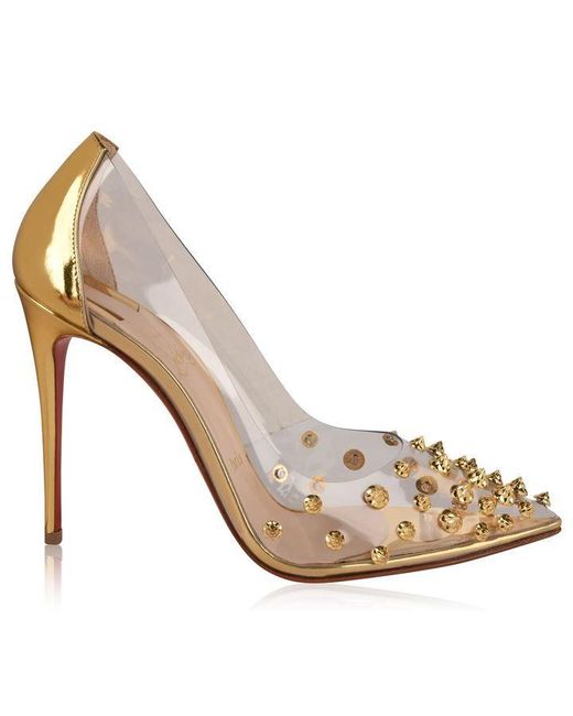 Christian Louboutin Leather Pvc Spike Stud Heels in Gold