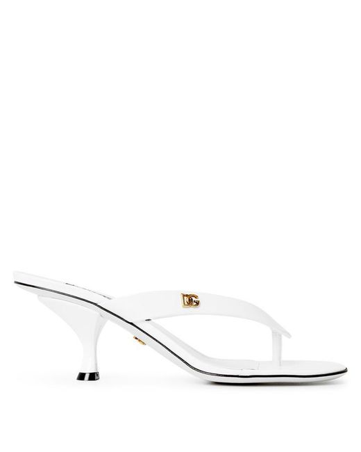 Dolce & Gabbana White Dg Thong Heeled Mule Ld64